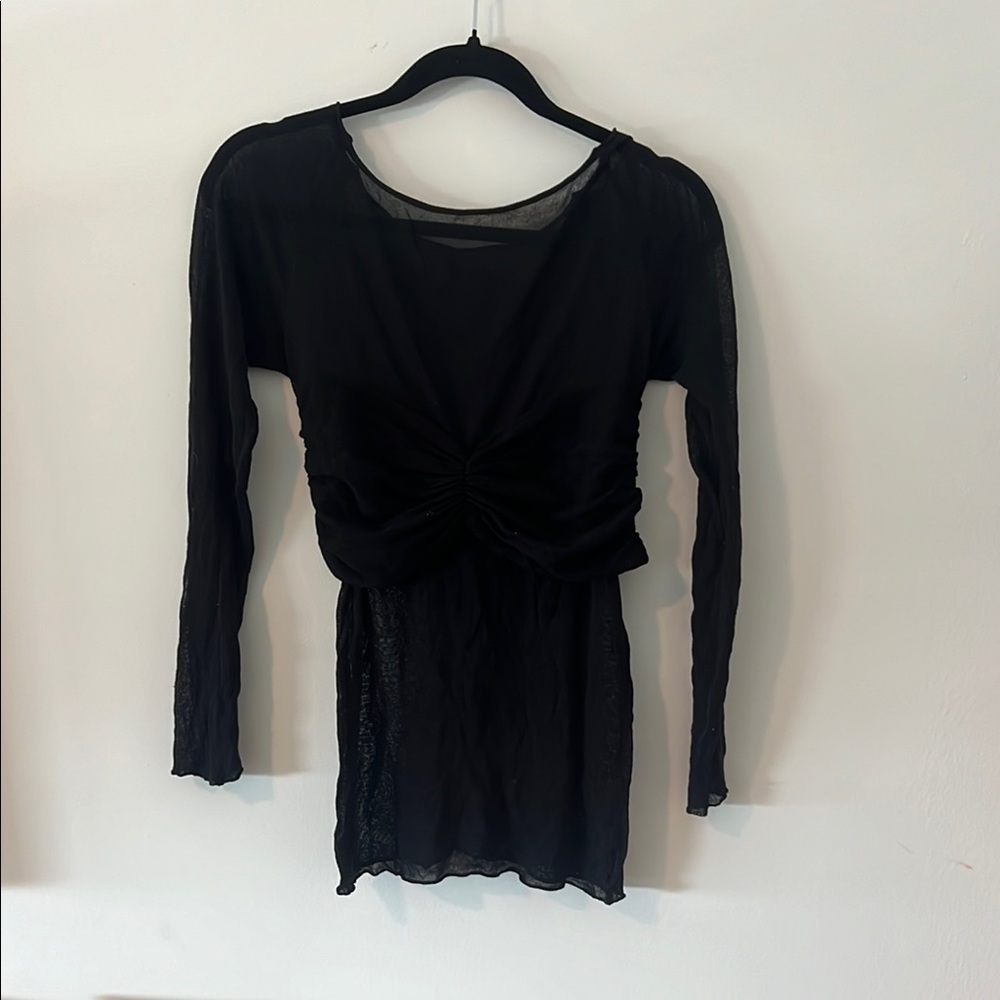 Stylish Black Long Sleeve Top with Ruched Detail